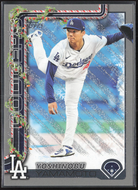2025 Topps Holiday #H159 Yoshinobu Yamamoto Silver Glitter Holiday