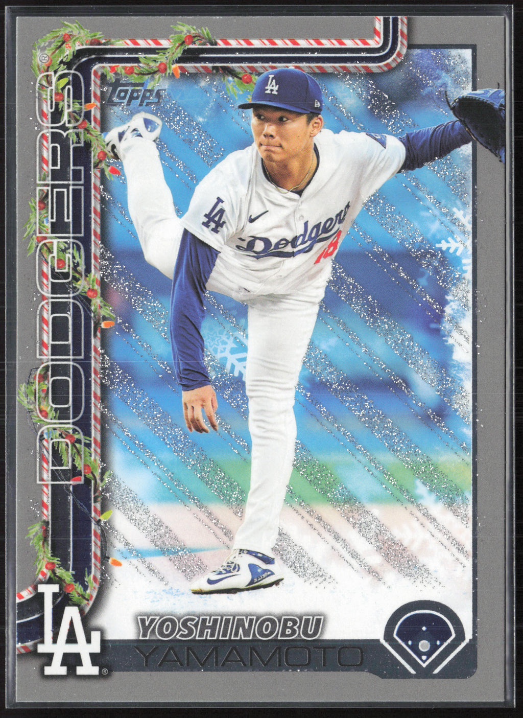 2025 Topps Holiday #H159 Yoshinobu Yamamoto Silver Glitter Holiday