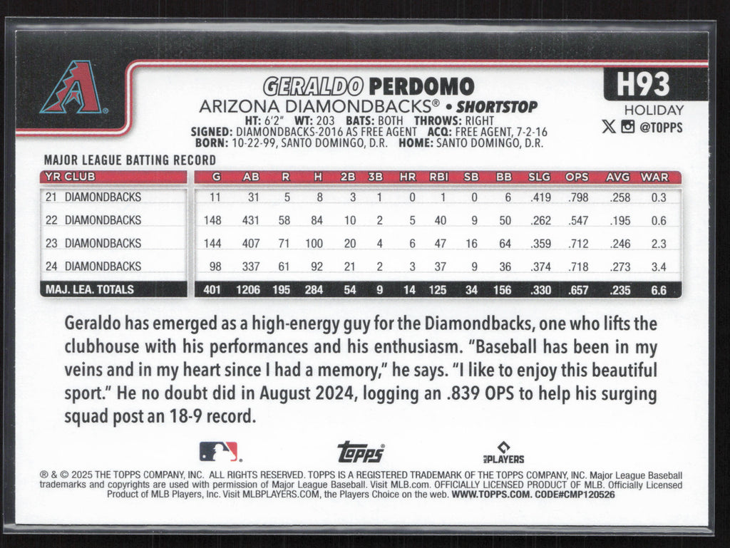 2025 Topps Holiday #H93 Geraldo Perdomo
