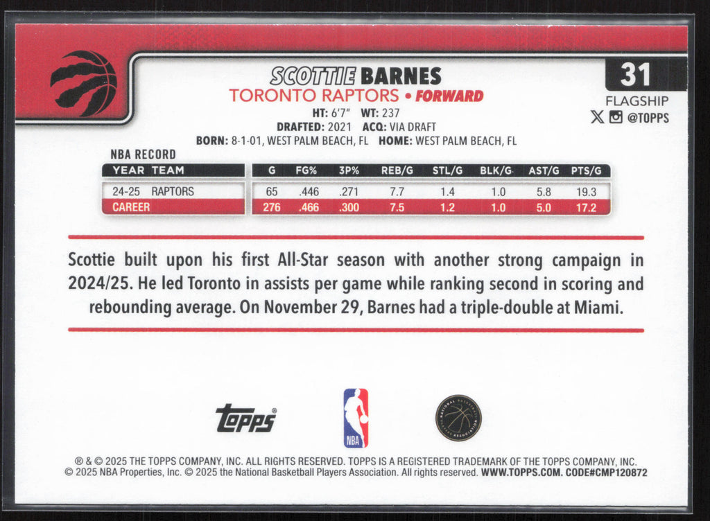 2025-26 Topps #31 Scottie Barnes
