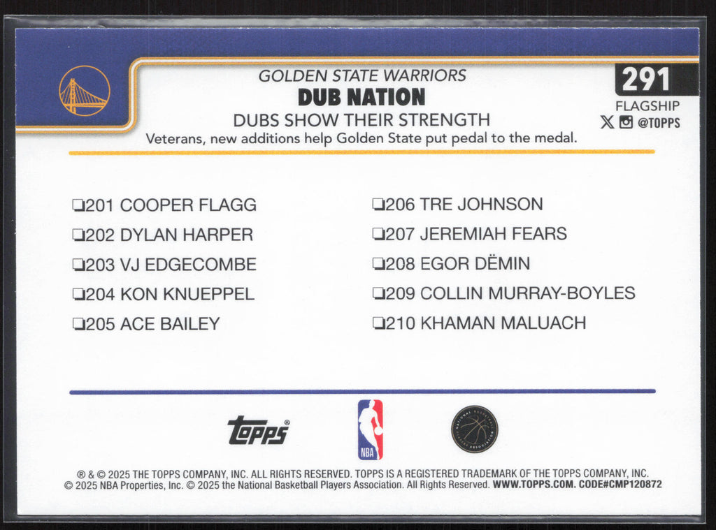 2025-26 Topps #291 Dubs Nation: Dubs Show Their Strength