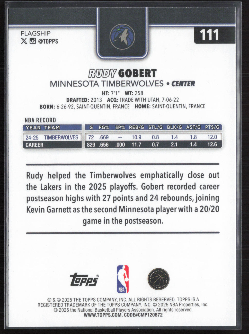 2025-26 Topps #111 Rudy Gobert