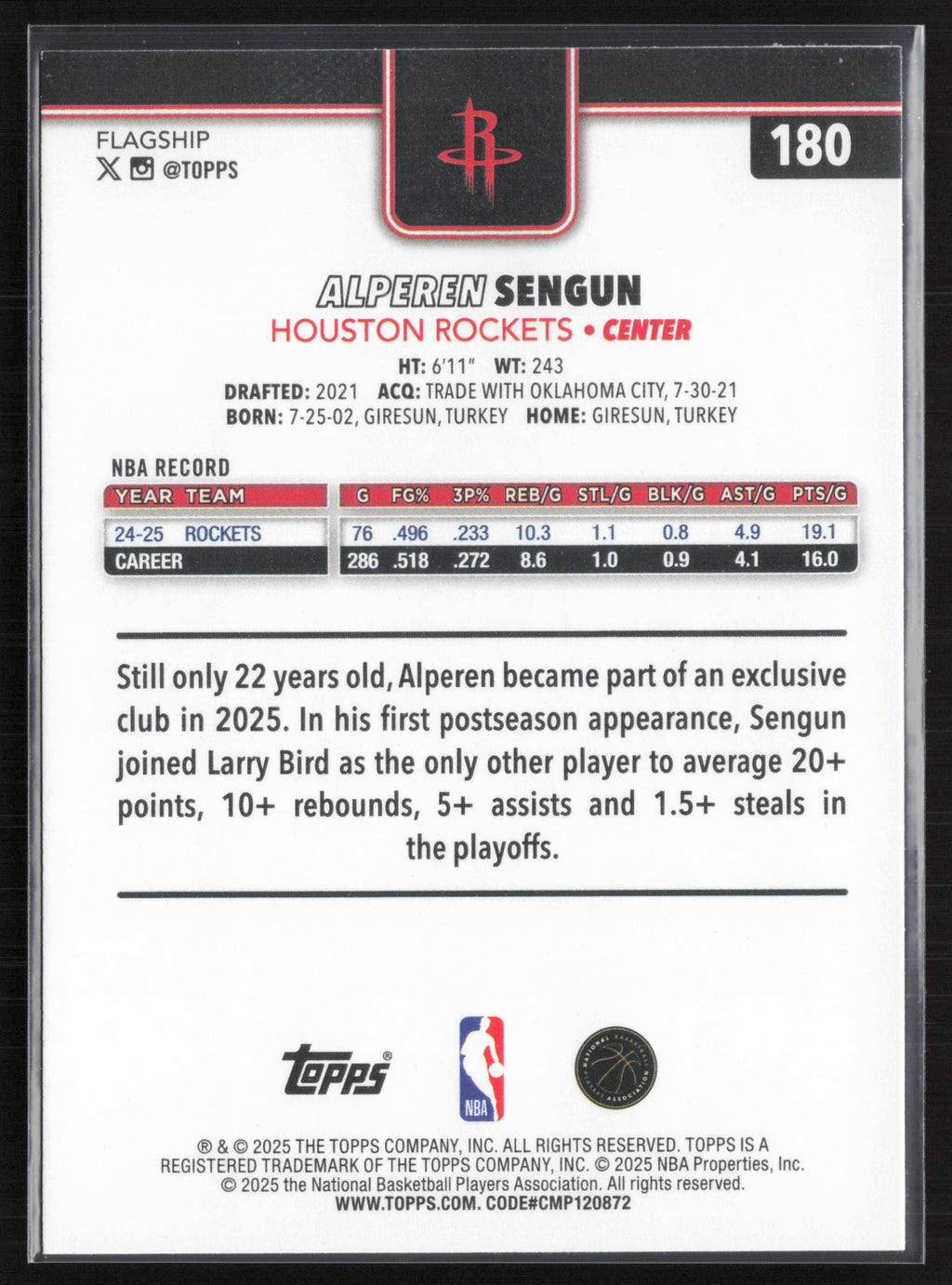 2025-26 Topps #180 Alperen Sengun