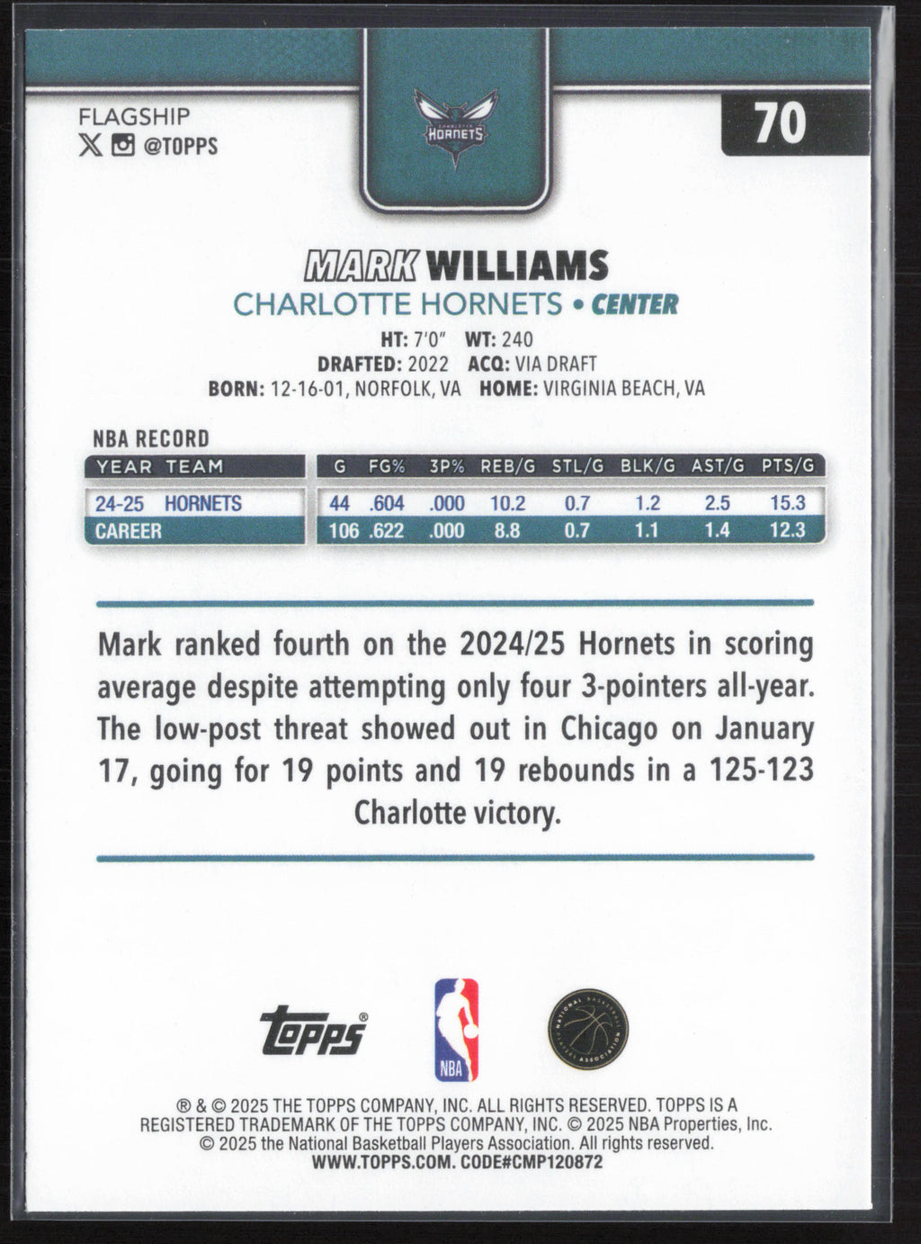 2025-26 Topps #70 Mark Williams