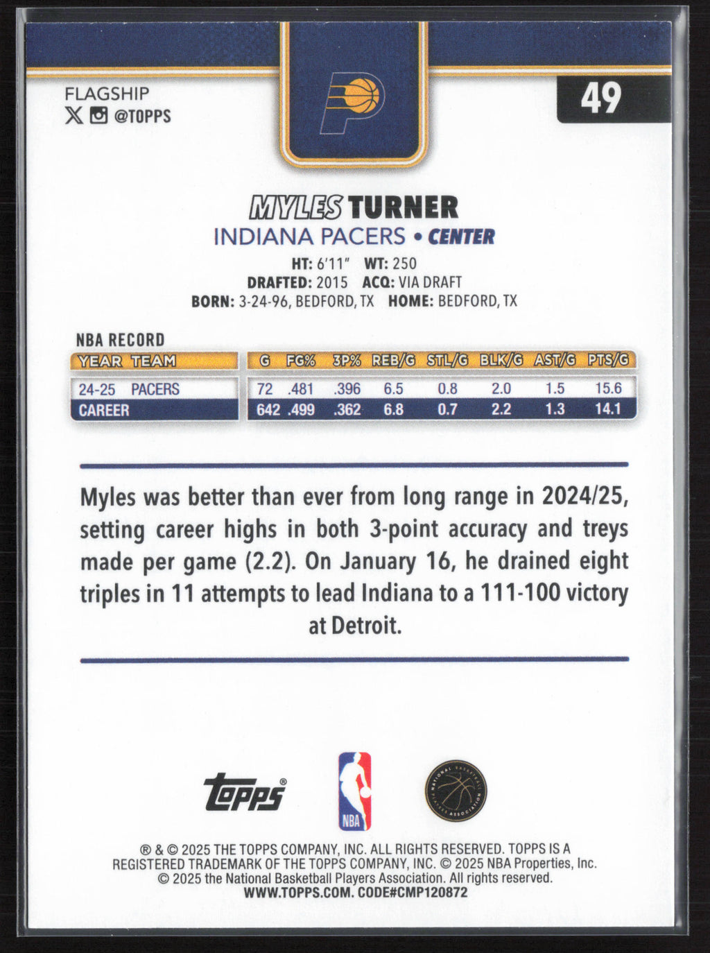 2025-26 Topps #49 Myles Turner Diamante