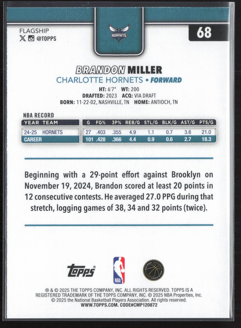 2025-26 Topps #68 Brandon Miller