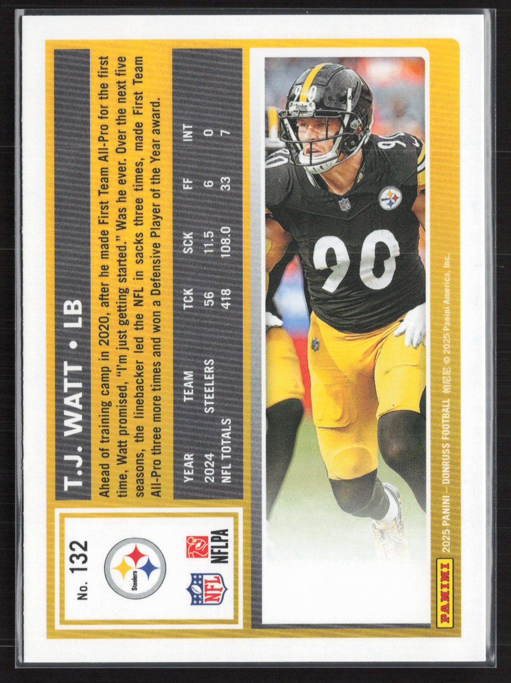 2025 Donruss #132 T.J. Watt Press Proofs Red