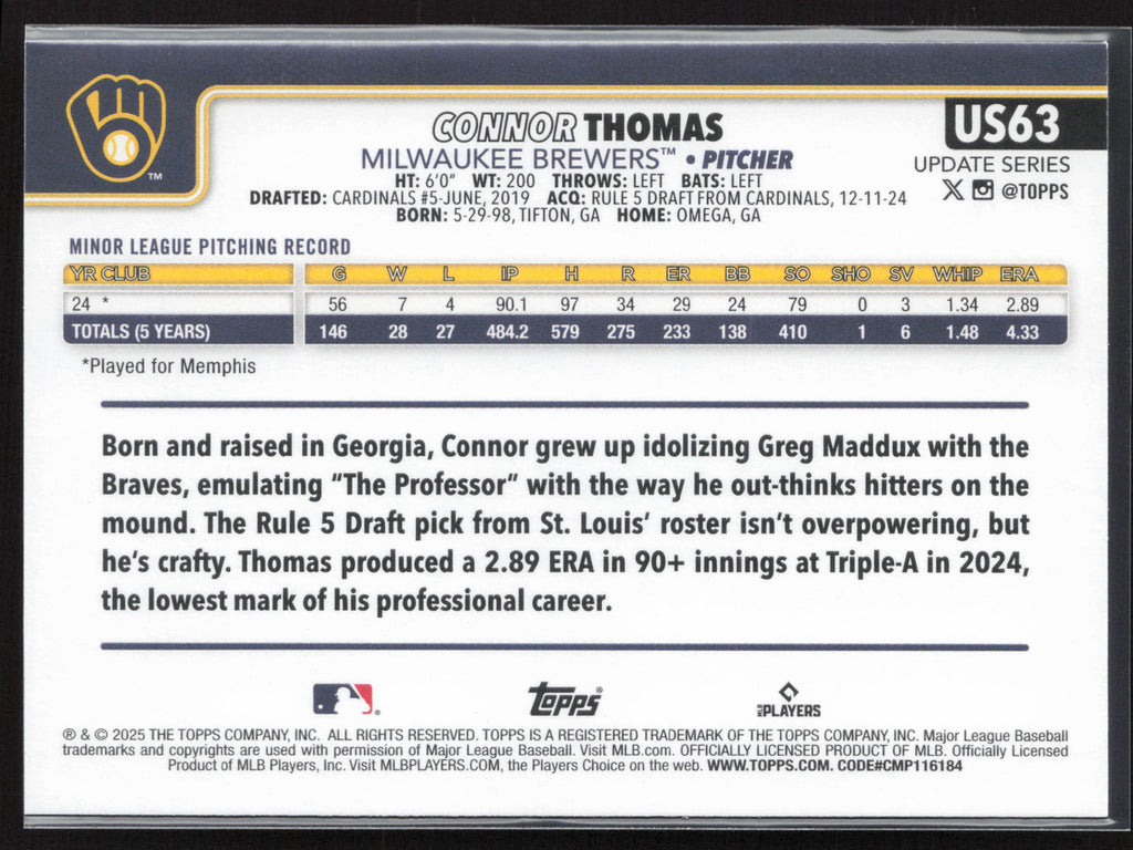 2025 Topps Update #US63 Connor Thomas
