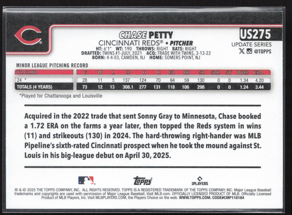 2025 Topps Update #US275 Chase Petty