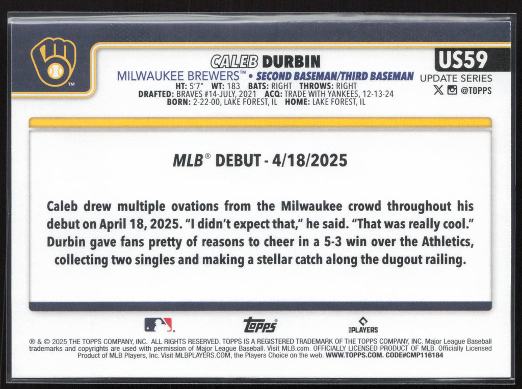 2025 Topps Update #US59 Caleb Durbin