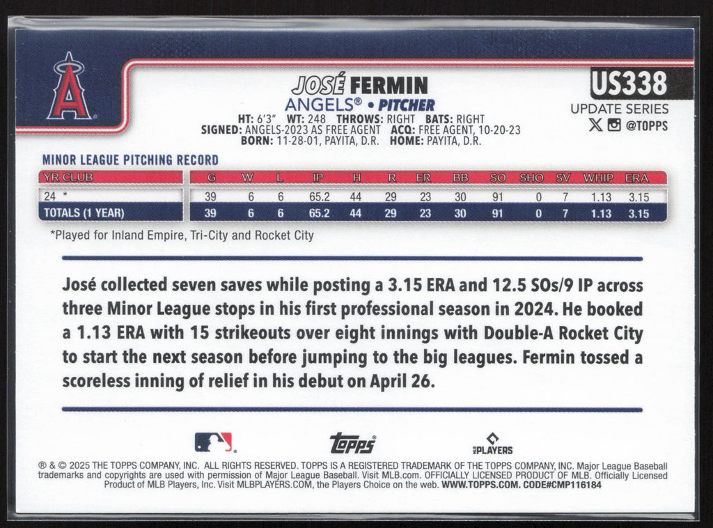 2025 Topps Update #US338 José Fermin