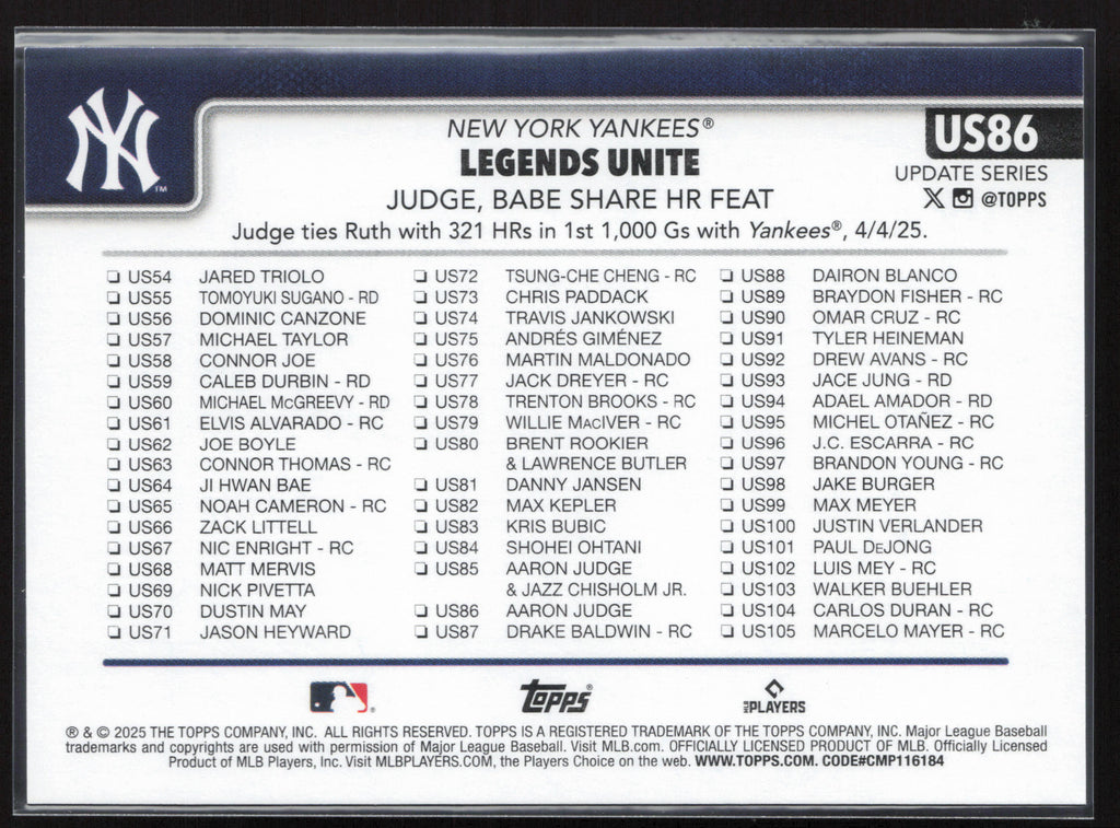 2025 Topps Update #US86 Aaron Judge