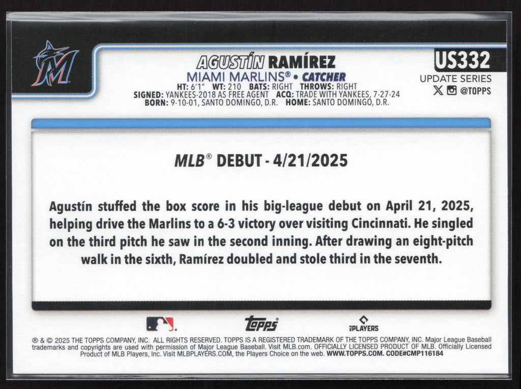2025 Topps Update #US332 Agustín Ramírez