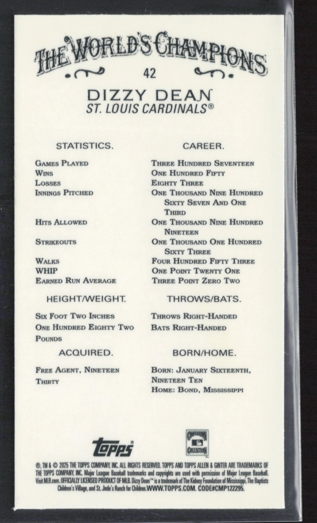 2025 Topps Allen & Ginter #42 Dizzy Dean Chrome Mini