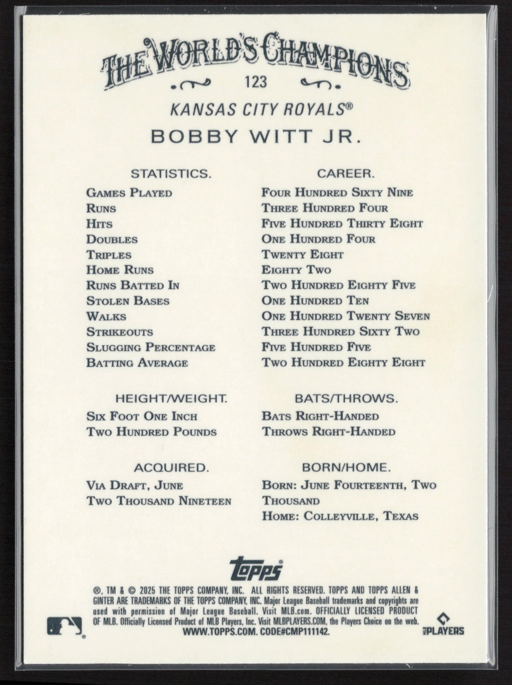 2025 Topps Allen & Ginter #123 Bobby Witt Jr. Chrome