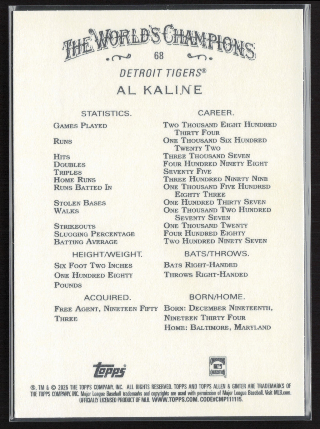 2025 Topps Allen & Ginter #68 Al Kaline