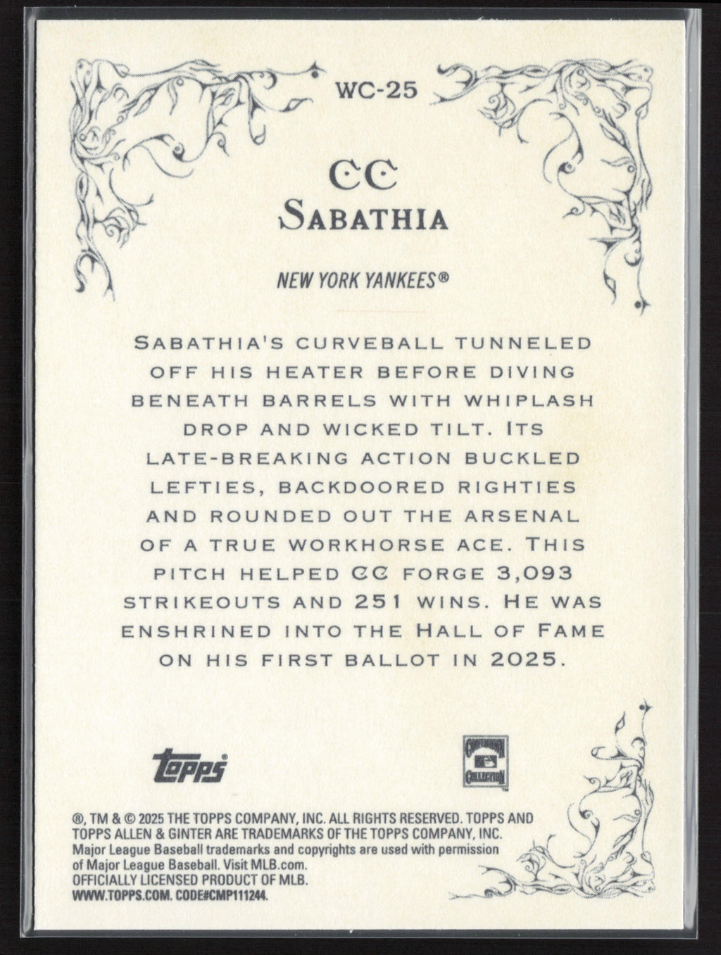 2025 Topps Allen & Ginter #WC-25 CC Sabathia Wicked Curves