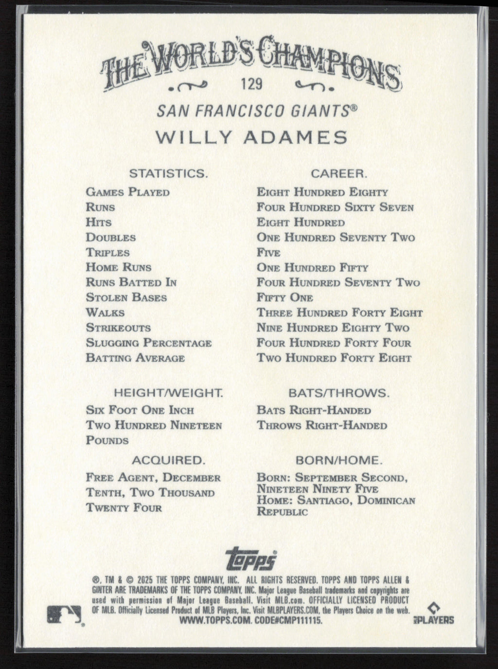2025 Topps Allen & Ginter #129 Willy Adames