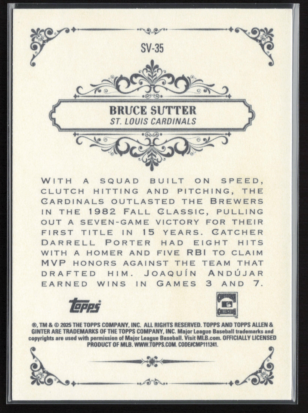 2025 Topps Allen & Ginter #SV-35 Bruce Sutter Sweet Victory