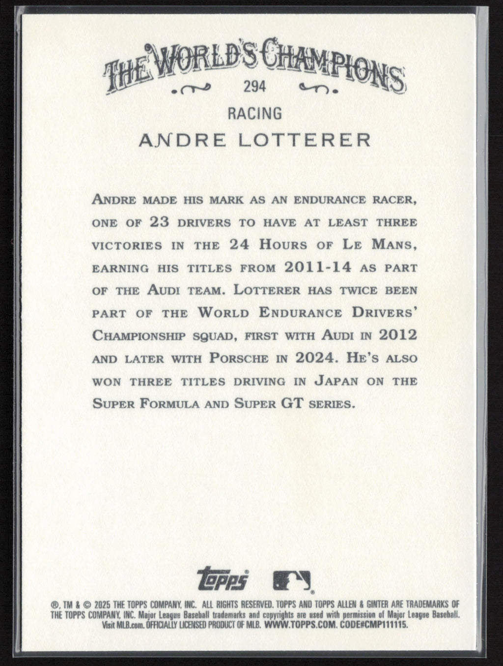 2025 Topps Allen & Ginter #294 Andre Lotterer