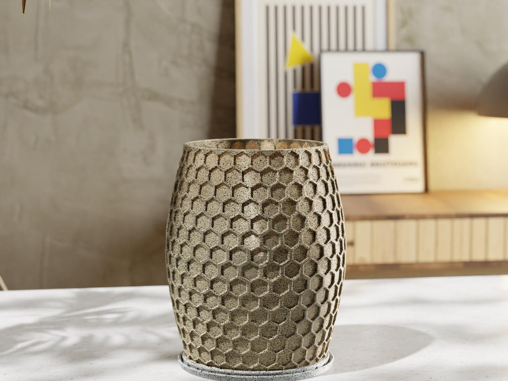 HexaFlow Planter with Base: Modern Geometric Plant Pot