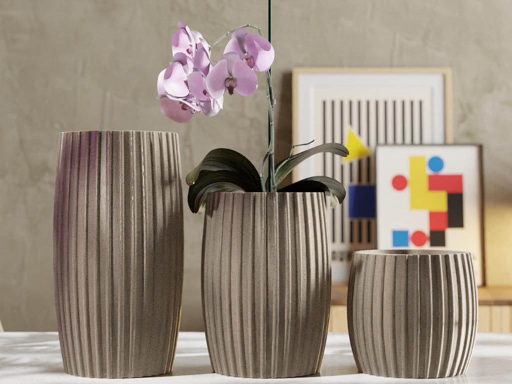 Linea Medium Planter Set – Modern Ribbed Pot with Drainage & Water Tray | Modular EvolvePlanter System