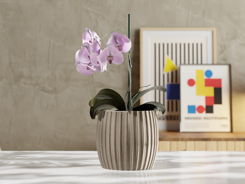 Linea Small Planter Set – Modern Ribbed Pot with Drainage & Water Tray | Modular EvolvePlanter Design