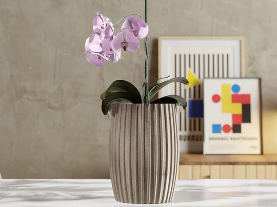 Linea Medium Planter Set – Modern Ribbed Pot with Drainage & Water Tray | Modular EvolvePlanter System